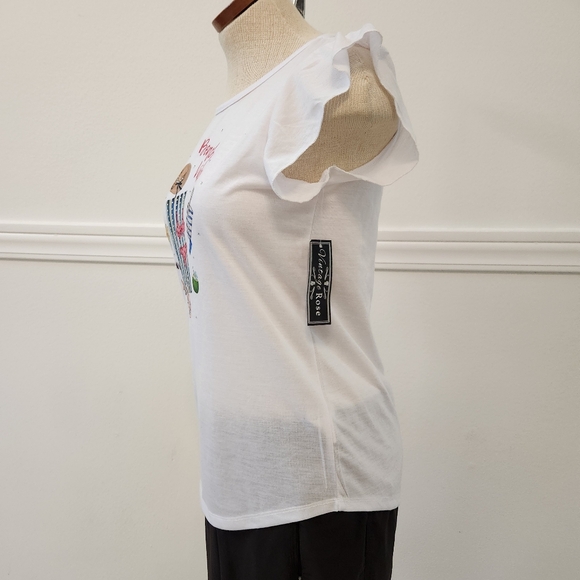 Vintage Rose Ruffle sleeve crew neck tshirt - Picture 9 of 12